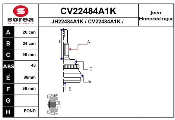 Joint Kit, drive shaft (CV22484A1K)