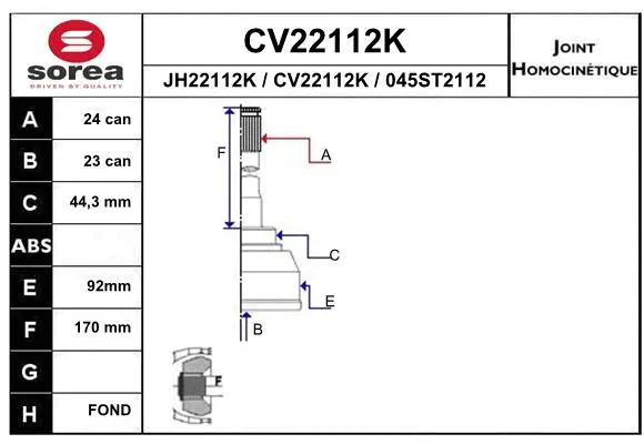 Joint Kit, drive shaft (CV22112K)