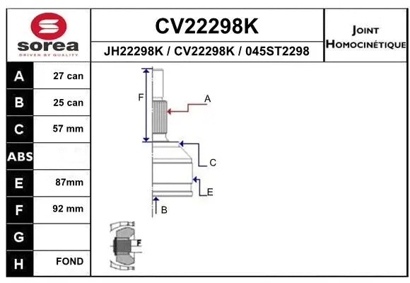 Joint Kit, drive shaft (CV22298K)