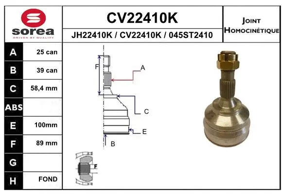 Joint Kit, drive shaft (CV22410K)