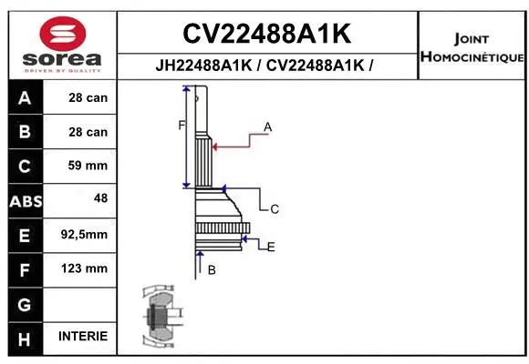 Joint Kit, drive shaft (CV22488A1K)