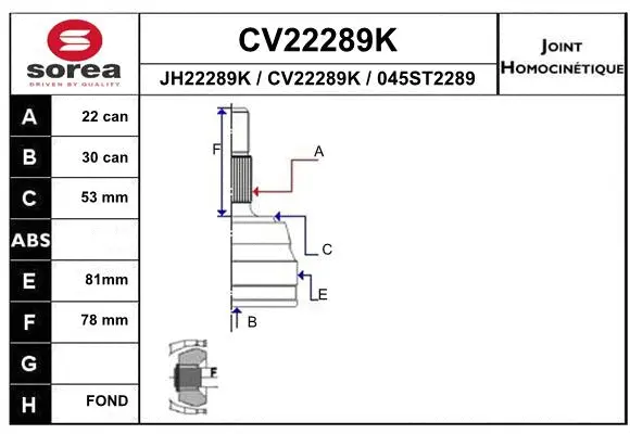 Joint Kit, drive shaft (CV22289K)