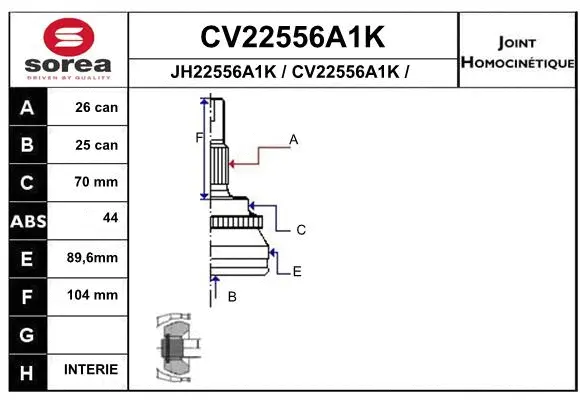 Joint Kit, drive shaft (CV22556A1K)