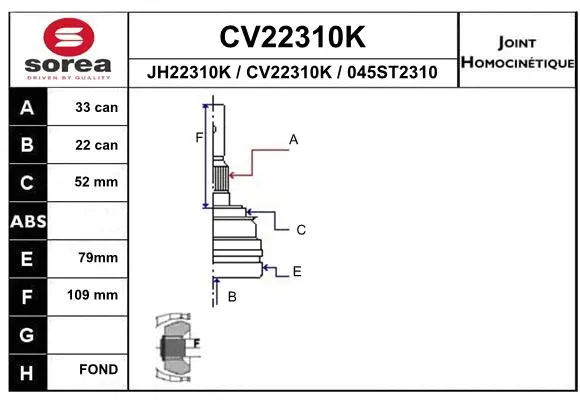 Joint Kit, drive shaft (CV22310K)