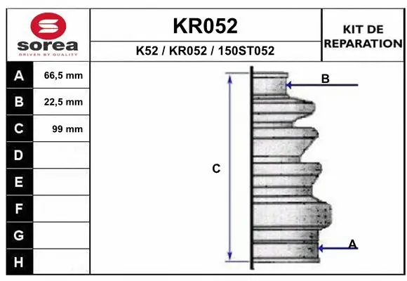Bellow Kit, drive shaft (KR052)