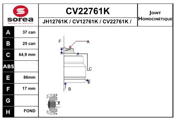 Joint Kit, drive shaft (CV22761K)