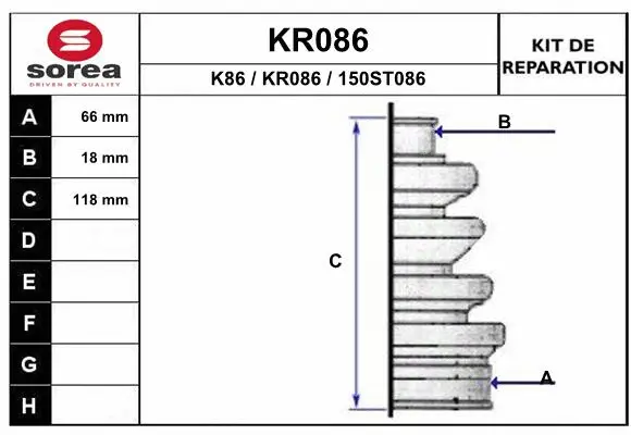 Bellow Kit, drive shaft (KR086)