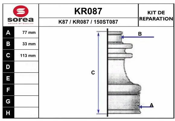 Bellow Kit, drive shaft (KR087)
