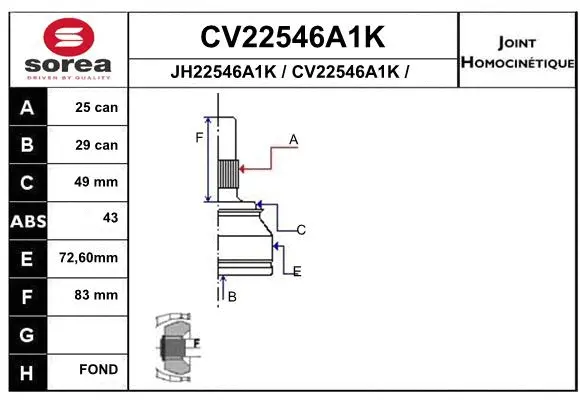 Joint Kit, drive shaft (CV22546A1K)