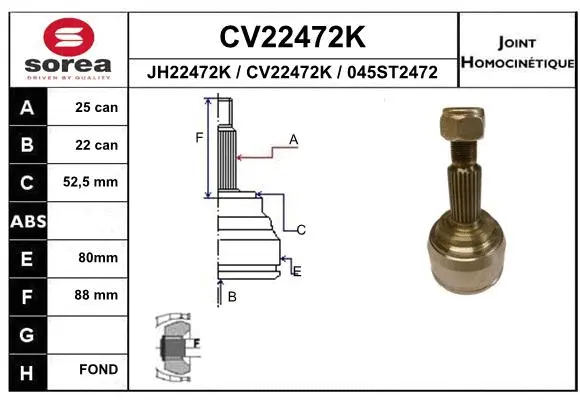 Joint Kit, drive shaft (CV22472K)