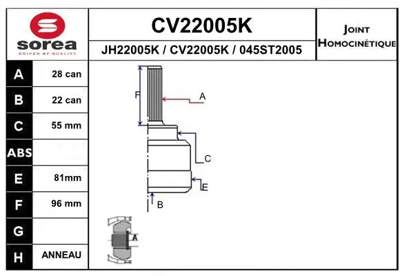 Joint Kit, drive shaft (CV22005K)
