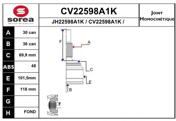 Joint Kit, drive shaft (CV22598A1K)