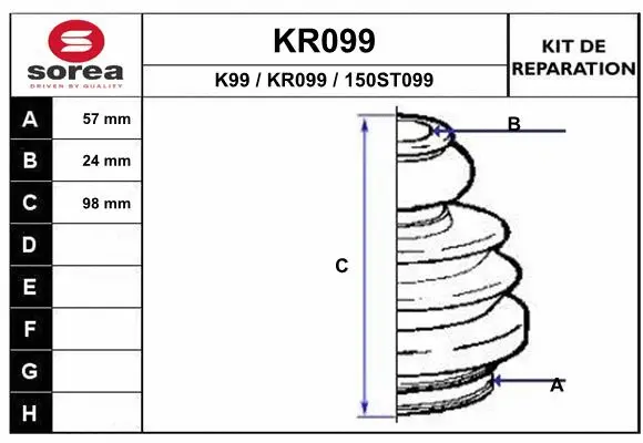 Bellow Kit, drive shaft (KR099)