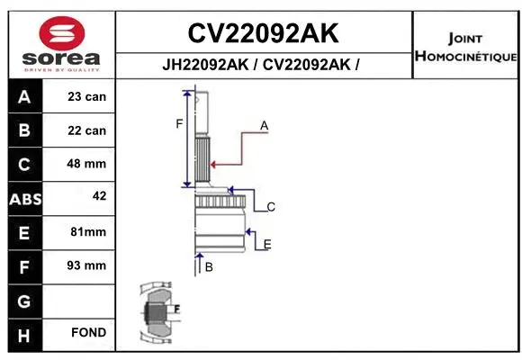 Joint Kit, drive shaft (CV22092AK)
