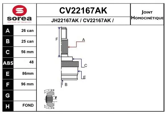 Joint Kit, drive shaft (CV22167AK)