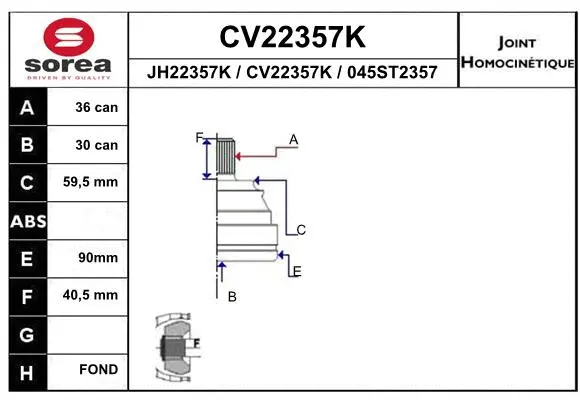 Joint Kit, drive shaft (CV22357K)