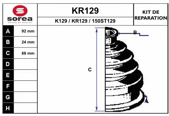 Bellow Kit, drive shaft (KR129)