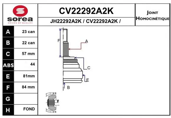 Joint Kit, drive shaft (CV22292A2K)