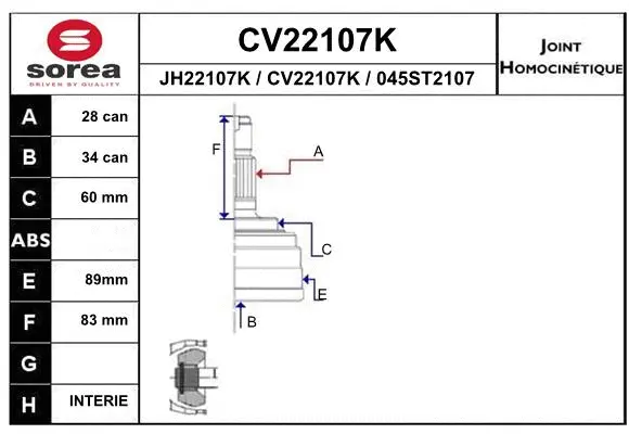 Joint Kit, drive shaft (CV22107K)