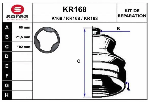 Bellow Kit, drive shaft (KR168)