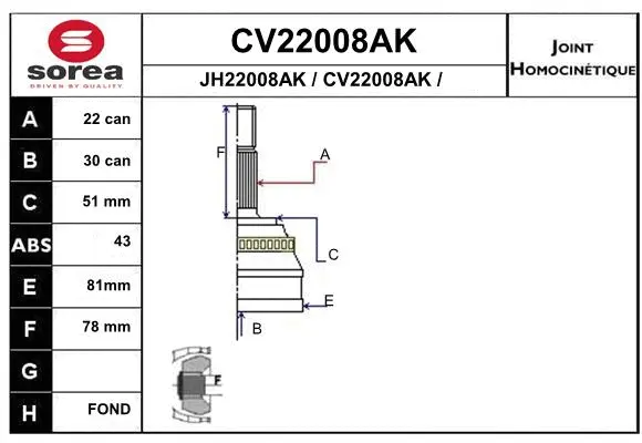 Joint Kit, drive shaft (CV22008AK)