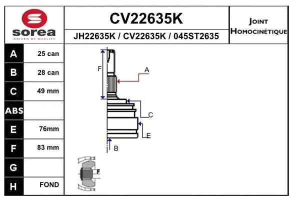 Joint Kit, drive shaft (CV22635K)