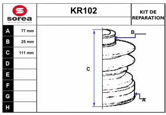 Bellow Kit, drive shaft (KR102)