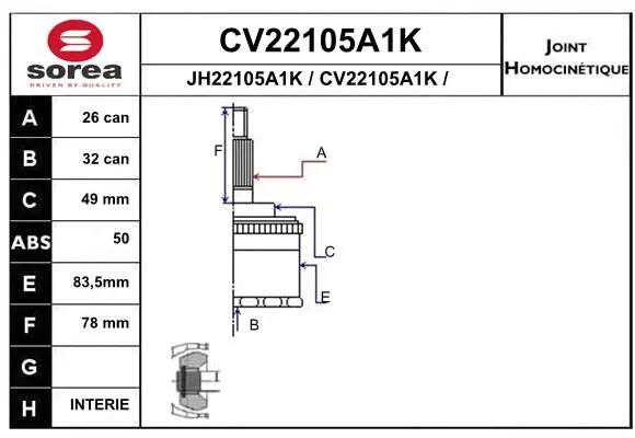 Joint Kit, drive shaft (CV22105A1K)