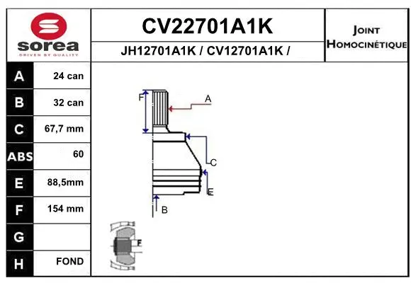 Joint Kit, drive shaft (CV22701A1K)