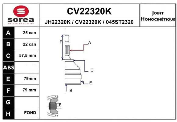 Joint Kit, drive shaft (CV22320K)