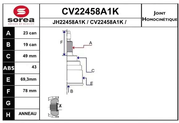 Joint Kit, drive shaft (CV22458A1K)