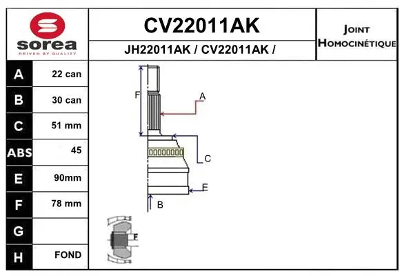 Joint Kit, drive shaft (CV22011AK)