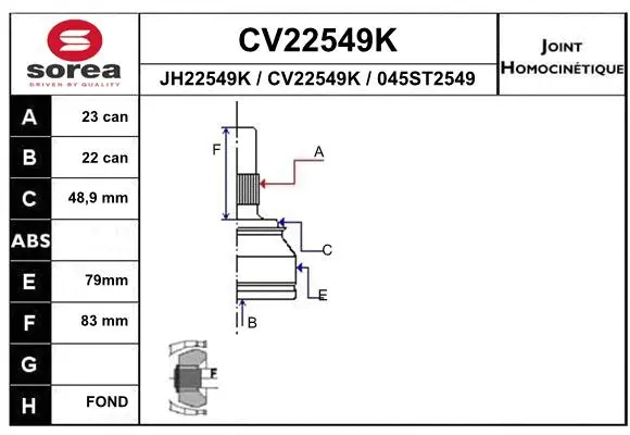 Joint Kit, drive shaft (CV22549K)