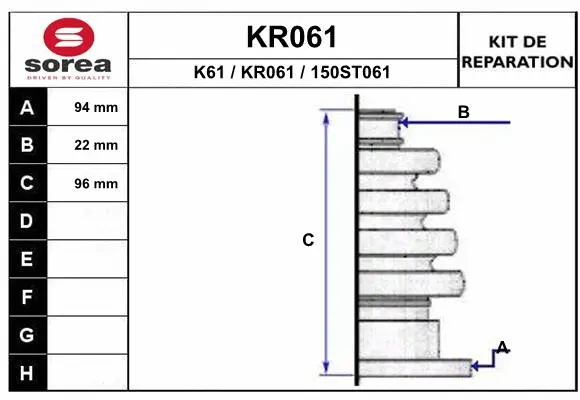 Bellow Kit, drive shaft (KR061)