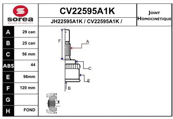 Joint Kit, drive shaft (CV22595A1K)