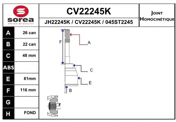 Joint Kit, drive shaft (CV22245K)