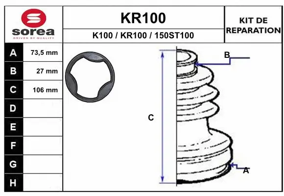 Bellow Kit, drive shaft (KR100)