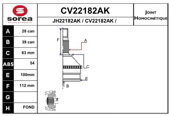 Joint Kit, drive shaft (CV22182AK)