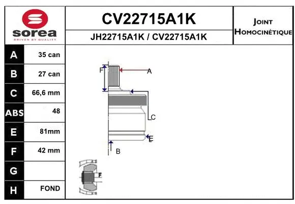 Joint Kit, drive shaft (CV22715A1K)