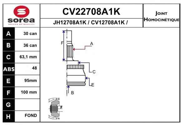 Joint Kit, drive shaft (CV22708A1K)