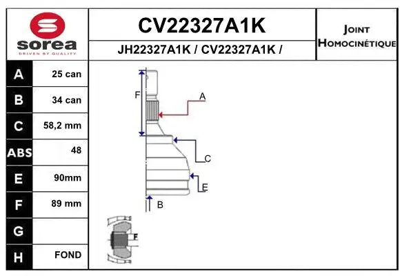 Joint Kit, drive shaft (CV22327A1K)