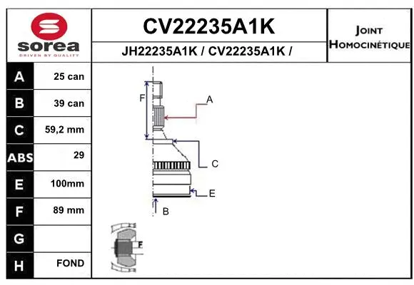 Joint Kit, drive shaft (CV22235A1K)