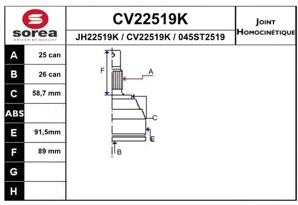 Joint Kit, drive shaft (CV22519K)