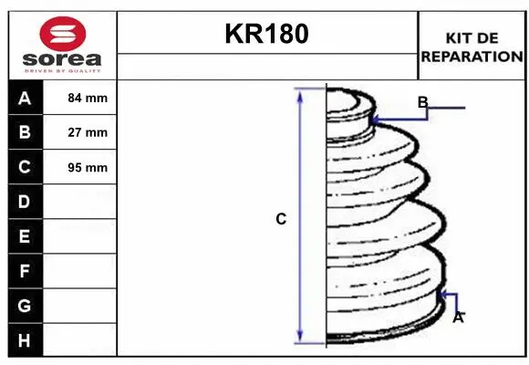 Bellow Kit, drive shaft (KR180)