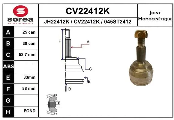 Joint Kit, drive shaft (CV22412K)