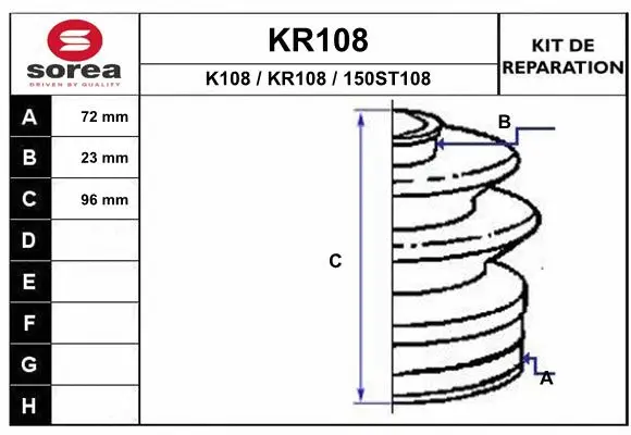 Bellow Kit, drive shaft (KR108)
