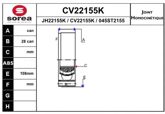 Joint Kit, drive shaft (CV22155K)