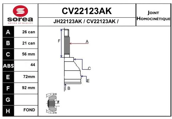 Joint Kit, drive shaft (CV22123AK)