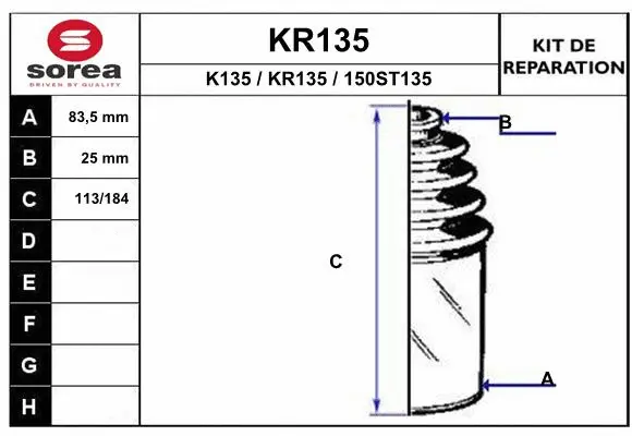 Bellow Kit, drive shaft (KR135)