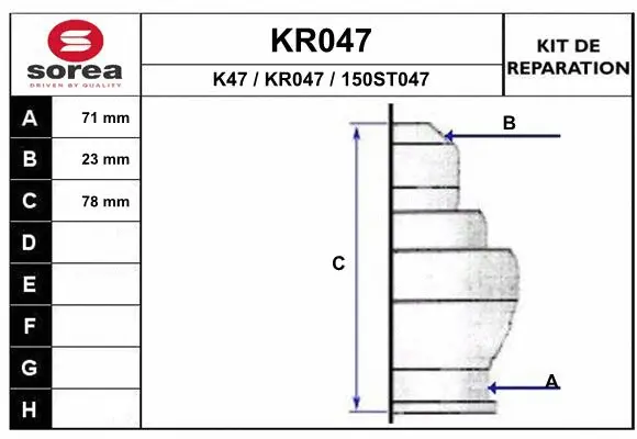 Bellow Kit, drive shaft (KR047)